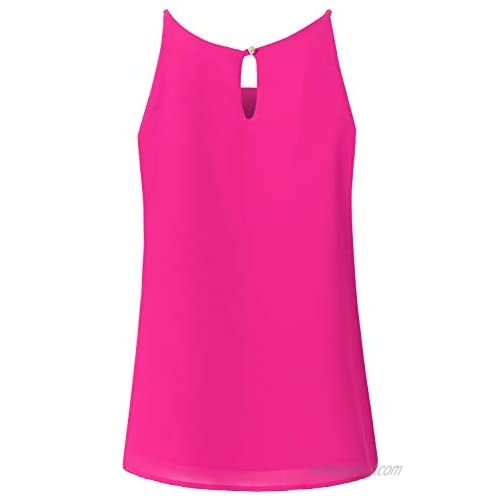 JSCEND Women's Round Neck Pleated Double Layered Chiffon Cami Tank Top (S~3XL)