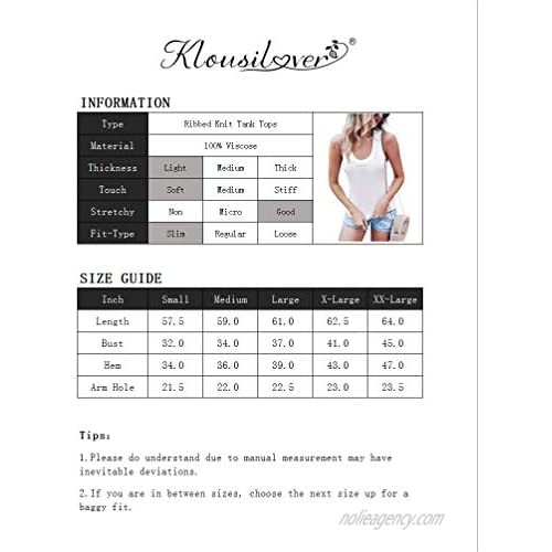 Klousilover Women's Tank Tops Scoop Neck Summer Sleeveless Ribbed Camisoles Slim Knit Racerback Shirts