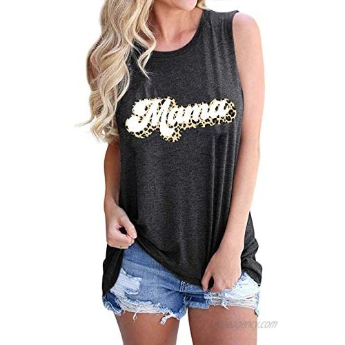 Mama Tank Tops Women Sleeveless T-Shirt Leopard Print Graphic Tees Tops Summer Mother's Day Casual Blouse