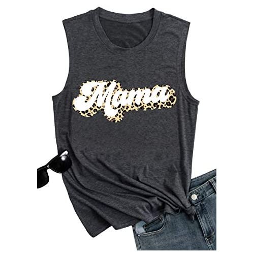 Mama Tank Tops Women Sleeveless T-Shirt Leopard Print Graphic Tees Tops Summer Mother's Day Casual Blouse