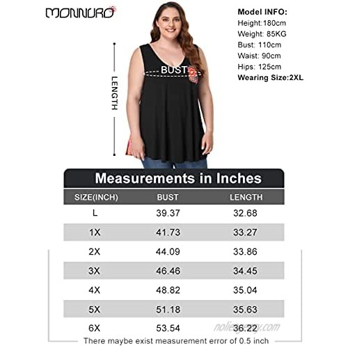 MONNURO Women's Plus Size Sleeveless Tops Summer V Neck Shirts Color Block Loose Tunic Tank Top with Pockets