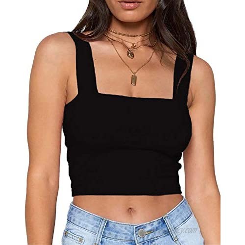 Remidoo Women's Summer Strappy Basic Solid Sleeveless Stretch Crop Tank Top
