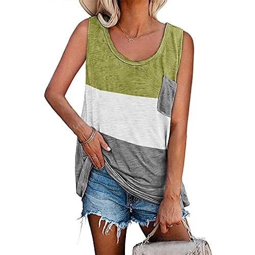 Renoholl Womens Summer Workout Tank Tops Casual Sleeveless Crewneck Loose T Shirts Basic Plain Tunic Tees with Pocket