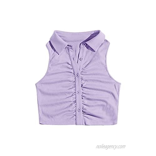 SweatyRocks Women's Button Front Rib Knit Crop Tank Top Sleeveless Collar Vest