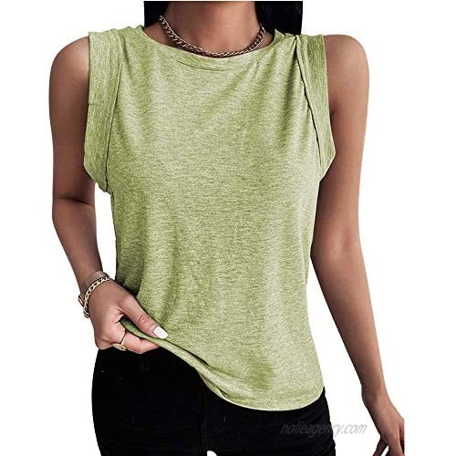 Veatzaer Womens Crew Neck Sleeveless Tank Tops Workout Solid T Shirts Casual Tops