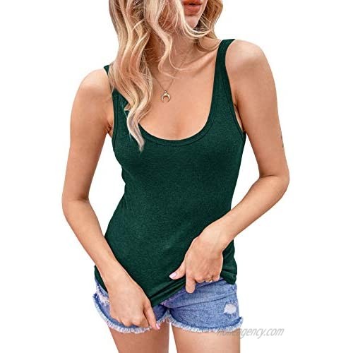 Womens Scoop Neck Tank Tops Low Cut Solid Sexy Summer Sleeveless Basic Tees Shirts