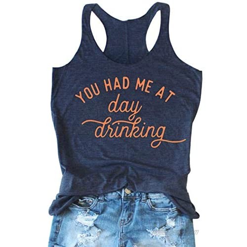 Women's You Had Me at Day Drinking Shirts Casual Summer Racerback Tank Tops Beach Basic Funny Graphic Tanks Vest Tee