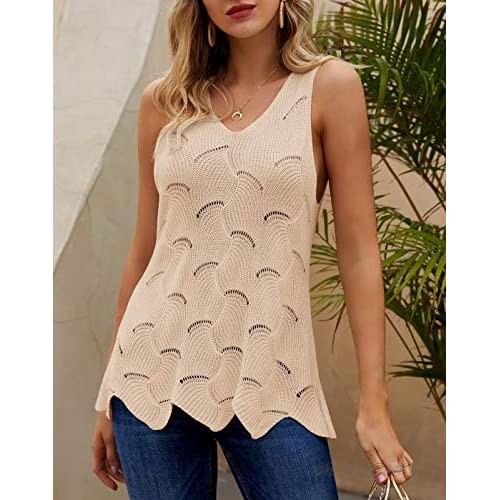 Ybenlow Womens Summer Knit Tank Tops V Neck Sleeveless Hollow Shirts Casual Loose Vest Blouse Tops