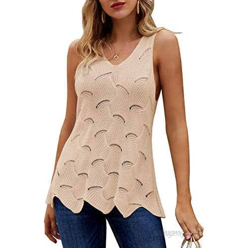 Ybenlow Womens Summer Knit Tank Tops V Neck Sleeveless Hollow Shirts Casual Loose Vest Blouse Tops