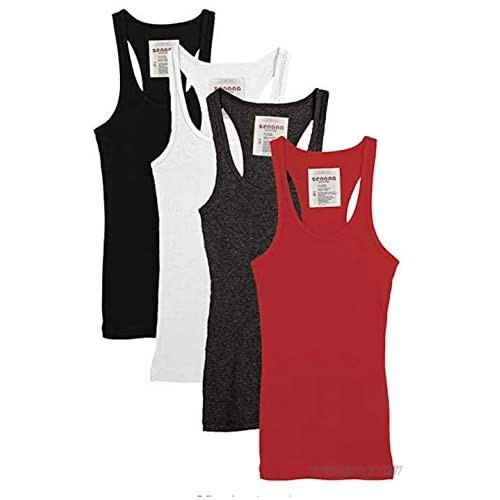 Zenana Outfitters 4 Pack Womens Basic Ribbed Racerback Tank Top Black/White/RED/Charcoal X-Large