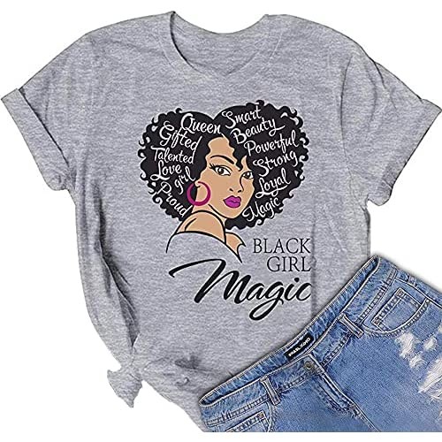 AMZILTD Black Girl Magic Shirts for Women Melanin Afro Woman Tshirts Black Girl Tee Afro Queen Black Pride Short Sleeve Tops