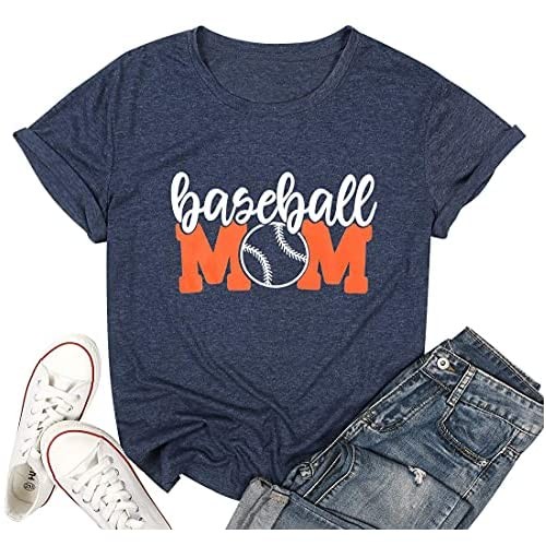 Baseball Mom Shirt Womens Mom Shirt Short Sleeve O-Neck Letter Print Casual Tops Tees