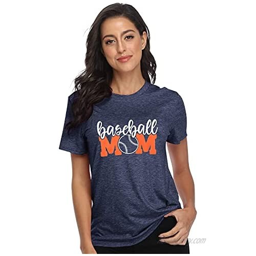 Baseball Mom Shirt Womens Mom Shirt Short Sleeve O-Neck Letter Print Casual Tops Tees