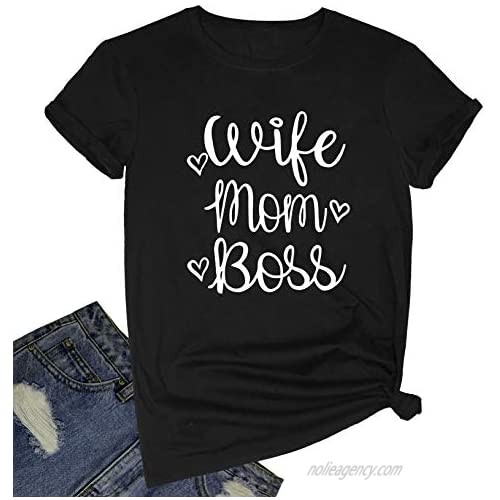 BLACKOO Women Wife Mom Boss Graphic Funny T Shirts Cute Tees
