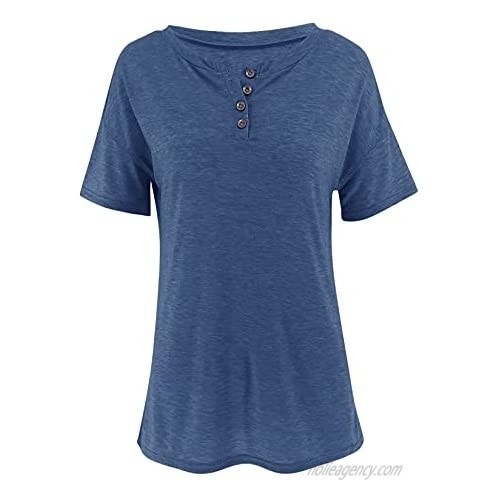 Dailiup Women's Summer Tops Casual Short Sleeve Henley Shirts Loose Fitting T Shirt Cute Crew Neck Tees