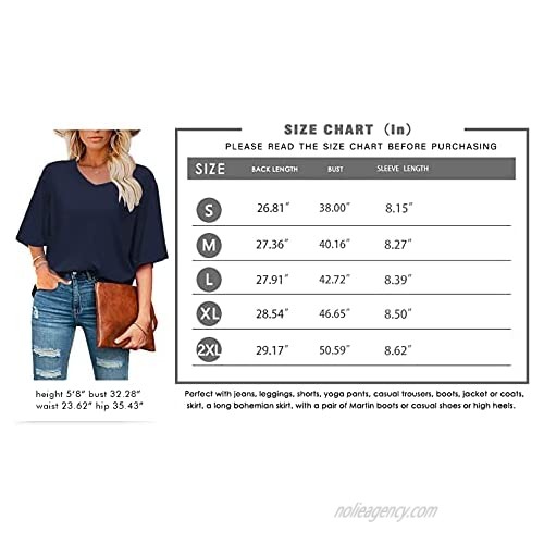 Ebifin Women's Oversized V Neck T Shirts Summer Short Sleeve Basic Tees Casual Loose Fit Cotton Tops