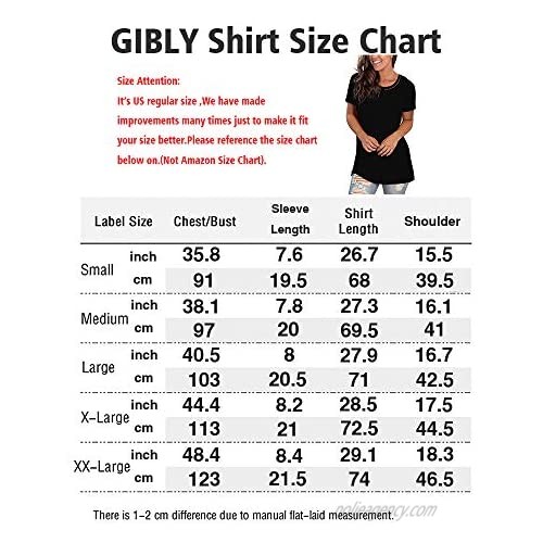 GIBLY Womens Short Sleeve T-Shirt Crewneck Hollow Out Tee Casual Tunic Loose Tee Top