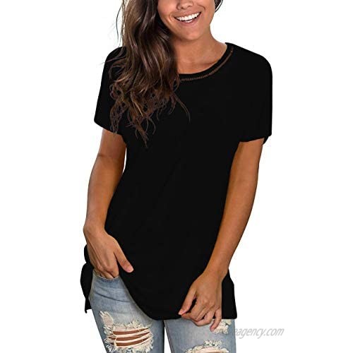 GIBLY Womens Short Sleeve T-Shirt Crewneck Hollow Out Tee Casual Tunic Loose Tee Top