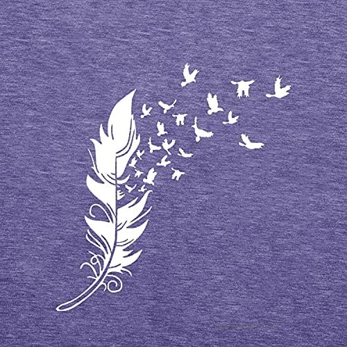HDLTE Women Feather Birds T-Shirt Casual Short Sleeve Graphic Summer Top Tee
