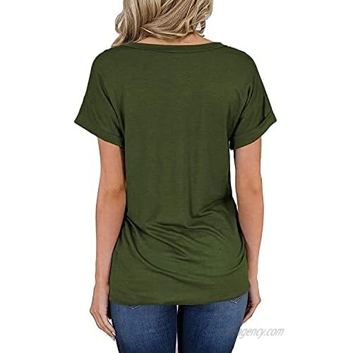 Hount Women Summer Short Sleeve T Shirts V Neck Basic Tee Casual Loose Shirts
