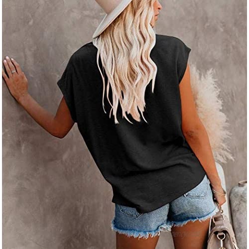 INFITTY Womens Summer Casual Short Sleeve Shirts Tops Loose Plain T Shirts Crewneck Tee with Pocket