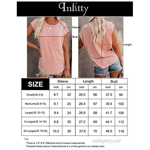 INFITTY Womens Summer Casual Short Sleeve Shirts Tops Loose Plain T Shirts Crewneck Tee with Pocket