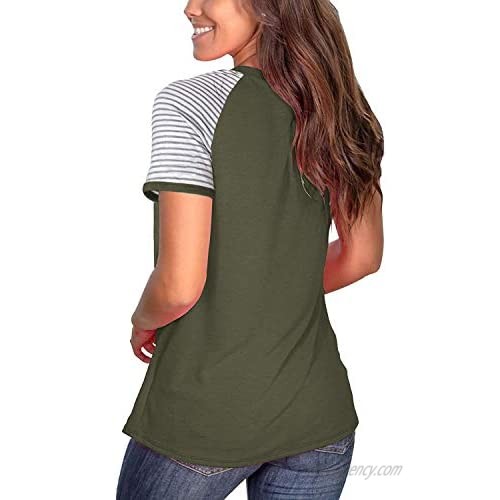 Jawint Women's Striped Raglan Short Sleeve T Shirts Round Neck Casual Basic Loose Tee