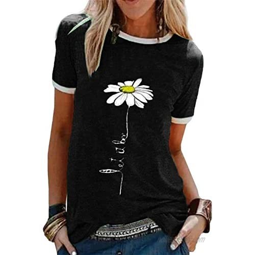 Joupbjw Women's Casual Graphic T Shirts Short Sleeve Summer Cotton Print Tee Tops