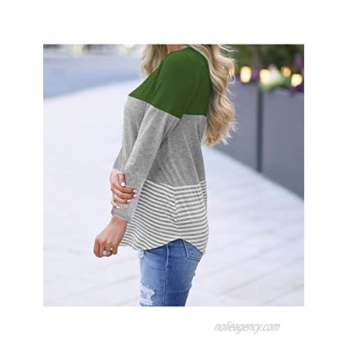 kigod Womens Casual 3/4 Sleeve Color Block T-Shirt Blouses Back Lace Striped Tops Tee Shirts