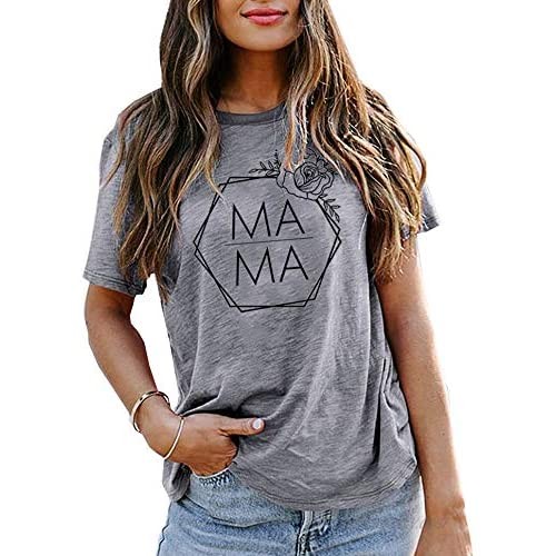 Mama Flower Shirt Women Casual Graphic Tees Mom Life T Shirts Letter Print Short Sleeve Tops