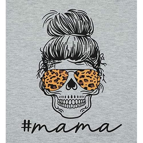 Mama Shirts Women Funny Mom Life T Shirt Leopard Skull Graphic Tee Casual Short Sleeve Pullover Tops Mother's Day Present