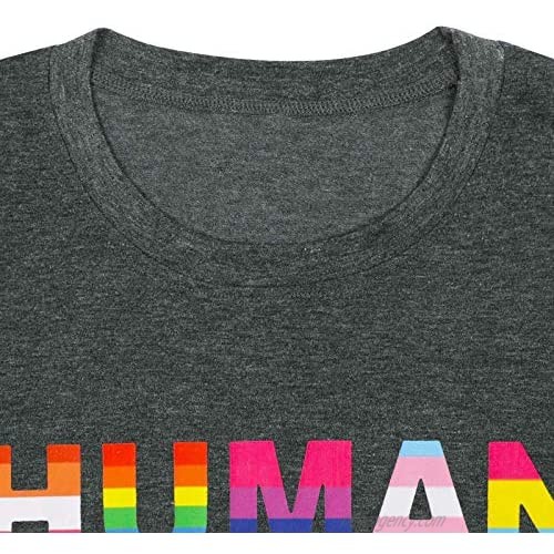 MOUSYA Womens Human Rainbow Flag LGBT Gay Pride Month Transgender Ally O Neck T Shirt