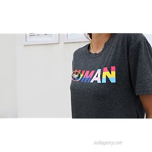 MOUSYA Womens Human Rainbow Flag LGBT Gay Pride Month Transgender Ally O Neck T Shirt