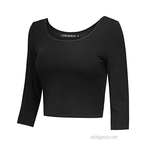 OThread & Co. Women's Crop Tops Basic Stretchy Scoop Neck 3/4 Sleeve T-Shirt