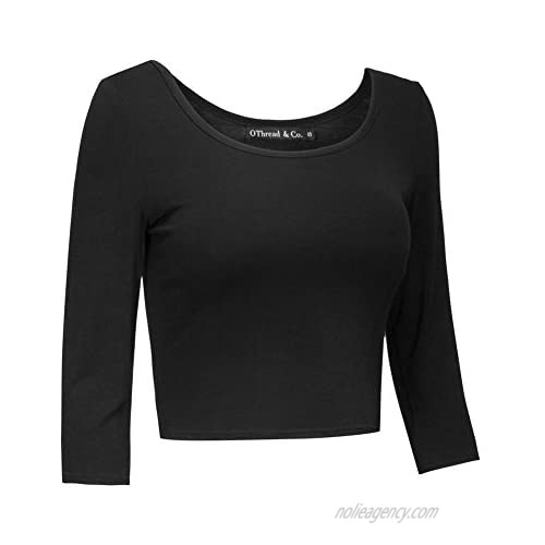 OThread & Co. Women's Crop Tops Basic Stretchy Scoop Neck 3/4 Sleeve T-Shirt