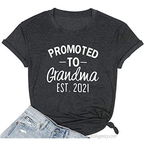 Promoted to Grandma EST.2021 Woman T-Shirt Nana Letter Print Mother’s Day Thankful Gift Top