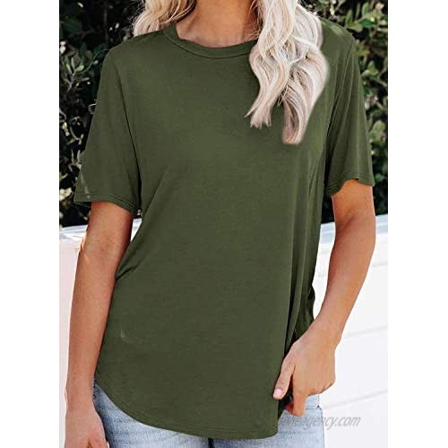 Remikstyt Womens Summer T Shirts Short Sleeve Basic Loose Plain Casual Tees Tops