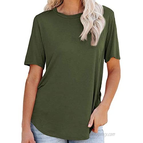 Remikstyt Womens Summer T Shirts Short Sleeve Basic Loose Plain Casual Tees Tops