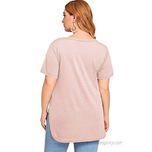 Romwe Women's Plus Size Short Sleeve Side Slit Solid Loose Casual Tee T-Shirt Tops