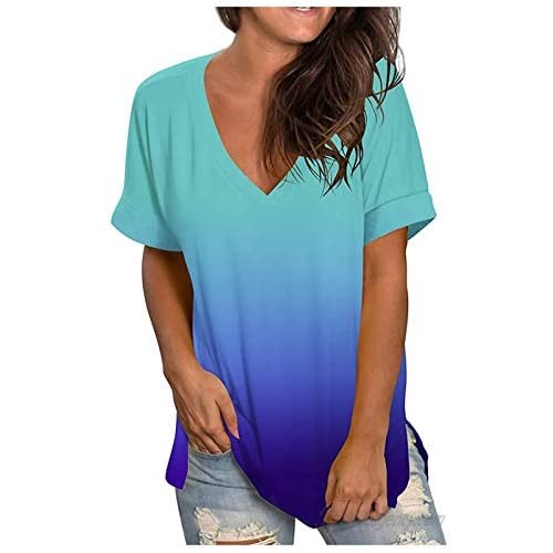 Shirts for Women Women Summer Tops Flower Graphic Tees V Neck Lace T-Shirt Casual Loose Fit Blouses