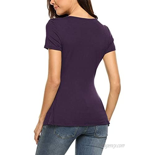 SoTeer Womens V Neck Empire Waist Shirt Short Sleeve Casual T Shirts Blouses Tops S-XXL