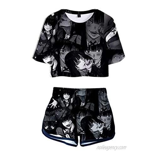Vivimeng T-Shirts and Shorts Sets for Mens Womens Kakegurui Anime Graphic Outfit Kids Summer Tshirt Tracksuit