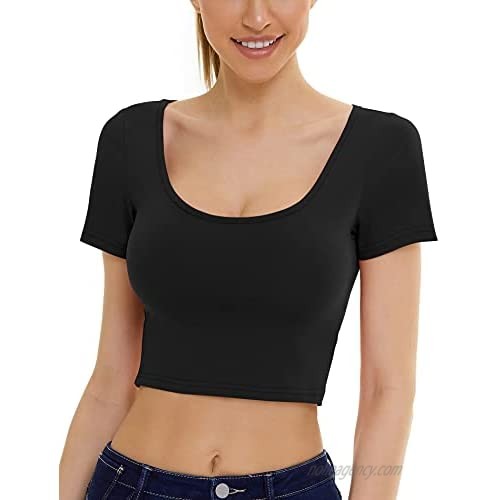 Women Casual Crop Tops Sexy Short Sleeve Cropped Tops Shirts for Teen Girls