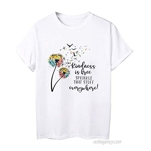 Women Kindness Shirt Funny Dandelion Graphic Tee Short Sleeve Casual Just Breath Letter Print Tops Blouse