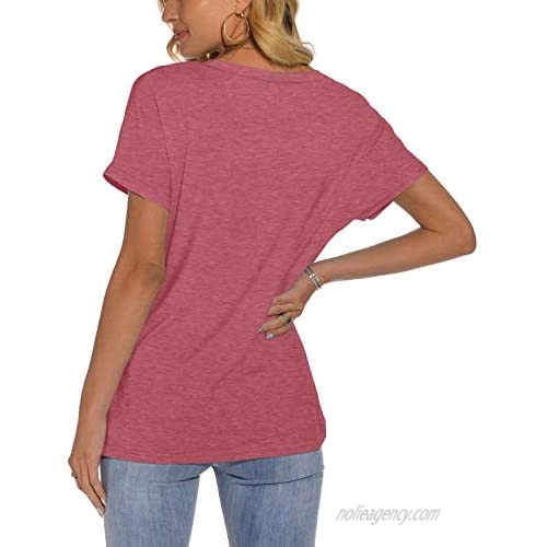 Womens Short Sleeve Summer Tops Loose Fitting T Shirts Maroon XXL