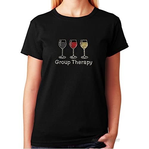 Women's/Unisex T-Shirt with Group Therapy with Wine Glasses in Rhinestones