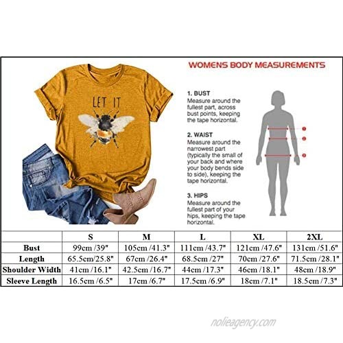 Wudia Women's Vintage Let It Bee Letter Print T Shirts Summer Short Sleeve Cute Bee Graphic Tees Tops
