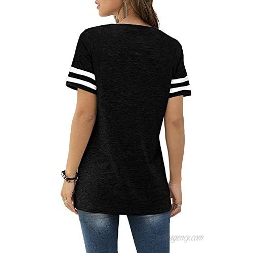 Yanekop Womens Striped Print Short Sleeve T Shirt Casual Crew Neck Color Block Shirts