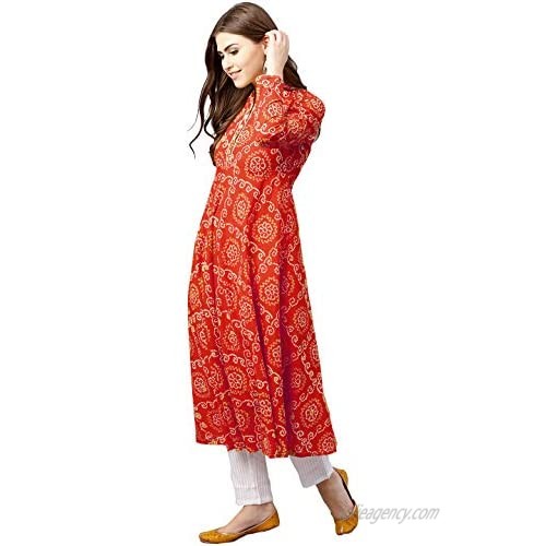 Aahwan Indian Tunic Tops Cotton Bandhani Kurti for Women