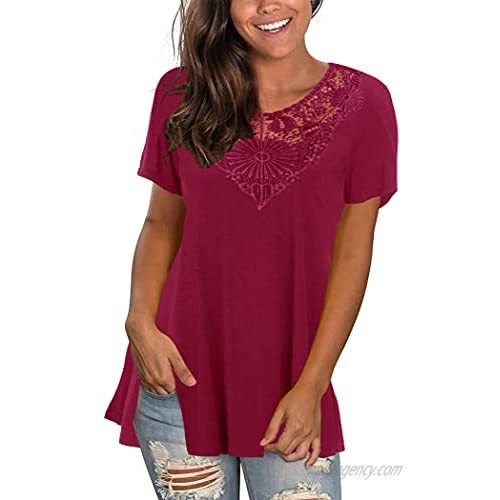 Afibi Women's Floral Lace Hollow Summer Tunic Top Blouse Shirts